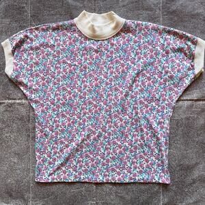 Women's Vintage 80's Kick's USA Pink Rose Floral All Over Print T Shirt Tee Sz L
